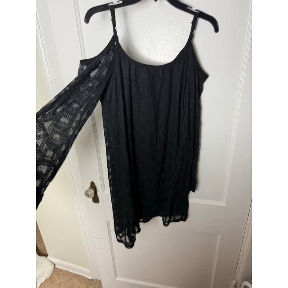 Xhilaration Mini Dress Women's Small Black Lace Cold Shoulder Long Sleeve Boho - Picture 6 of 6